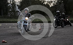05-09-2020 Riga, Latvia Young man riding a chopper