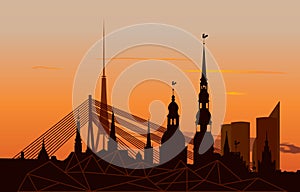 Riga Old Town Skyline during sunset time