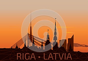 Riga Old Town Skyline during sunset time