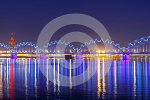 Riga. Railway bridge at night