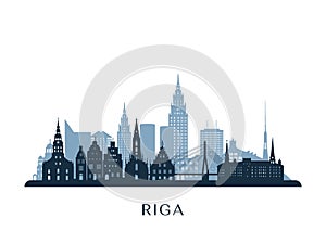 Riga skyline, monochrome silhouette.