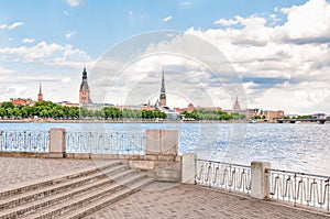 Rigas Cathedral and Saint Peters Church view, Latvia photo