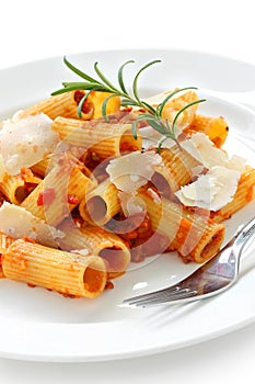 Rigatoni bolognese , italian pasta dish