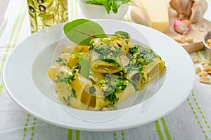 Rigatoni with garlic and herbs pesto