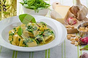 Rigatoni with garlic and herbs pesto