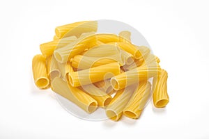 Rigatoni italian pasta on white background