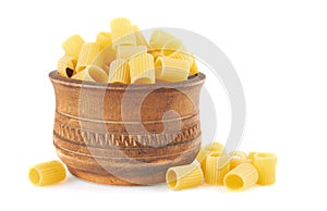 Rigatoni italian pasta in wood bowl