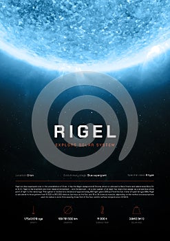 RIGEL Star. 3D illustration poster.