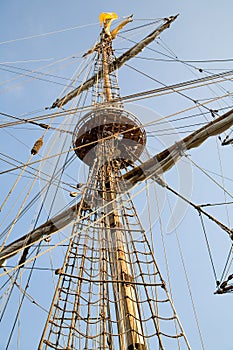 Rigging of big sailing ship