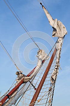 Rigging bowsprit of a sailing ship photo