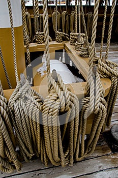 Rigging at the Charles W. Morgan whaleship - Mystic Seaport, Connecticut, USA