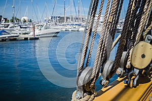 Rigging on the deck of an old sailing ship