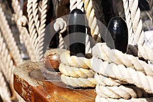 Rigging on old sailing ship