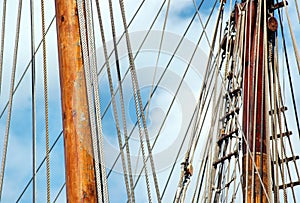 Rigging and ropes on sailboat