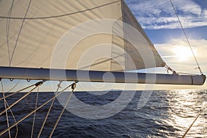 Rigging, ropes, shrouds and sail crop on the yacht