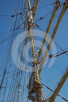 Rigging of a sailing ship `Kruzenshtern`