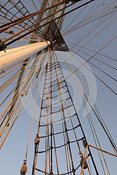 Rigging and sails on the barkentine, Floreana Island, Galapagos Islands