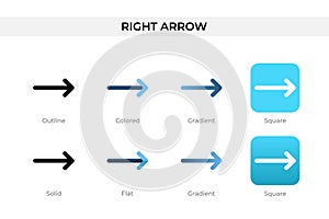 right arrow icon in different style. right arrow vector icons designed in outline, solid, colored, gradient, and flat style. photo