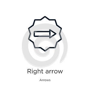 Right arrow icon. Thin linear right arrow outline icon isolated on white background from arrows collection. Line vector sign,
