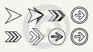 Right arrow outline set, direction, navigation, pointer, forward, next, Vector Design, Generative AI