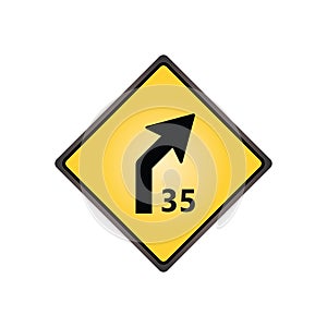 Right curve with advisory speed sign. Vector illustration decorative design