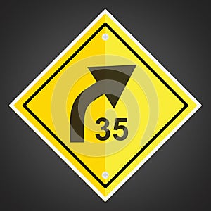 Right curve with advisory speed sign. Vector illustration decorative design