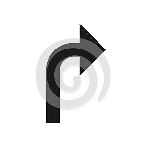 Right curved black arrow icon on white background