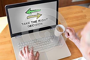 Right decision concept on a laptop