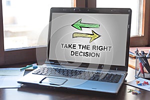 Right decision concept on a laptop screen