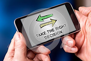 Right decision concept on a smartphone