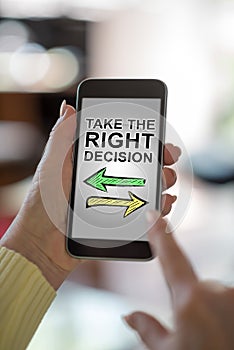 Right decision concept on a smartphone