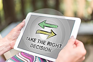 Right decision concept on a tablet