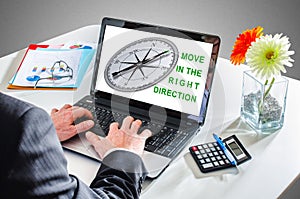 Right direction concept on a laptop screen