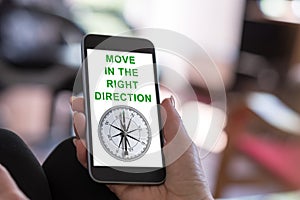 Right direction concept on a smartphone