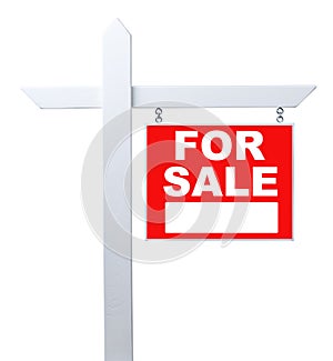 Right Facing For Sale Real Estate Sign Isolated on a White Background.