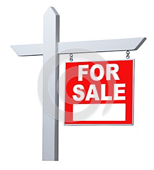 Right Facing For Sale Real Estate Sign Isolated on a White Background.