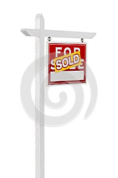 Right Facing Sold For Sale Real Estate Sign Isolated on White