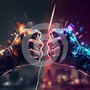 Right hand fighting left hand, Generative AI