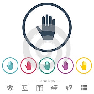 Right hand flat color icons in round outlines