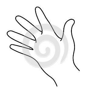 Right hand vector icon. Hand drawn illustration isolated on white background. Raised human hand with an open palm