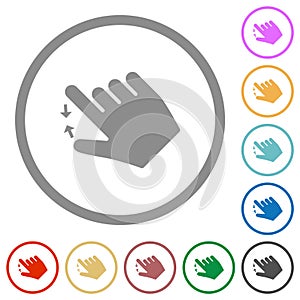 Right handed pinch close gesture flat icons with outlines