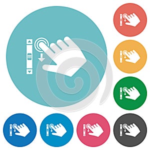 Right handed scroll down gesture flat round icons