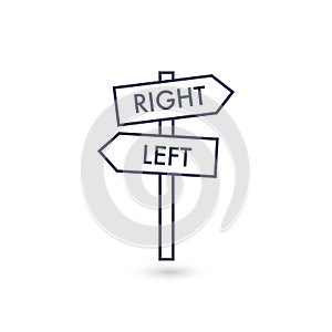 Right and left direction road sign, signpost icon. Stock Vector illustration isolated on white background