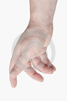 The right and left hand of a person trying to reach or grab something. throw, touch sign. I reach out to the left. isolated on a