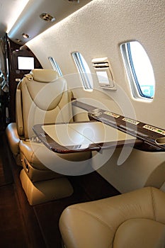 Right part of business jet cabin