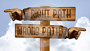 Right Path Wrong Path Sign Pointing Fingers Q&A