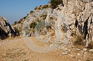 Right side Rock passage through the hill in Croatia