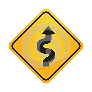 Right-sided winding road sign. Vector illustration decorative design