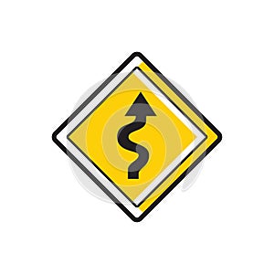 Right-sided winding road sign. Vector illustration decorative design