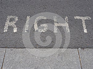 right sign painted on tarmac